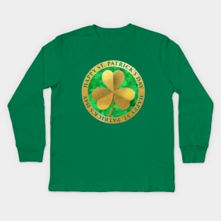 St. Patrick's Gold Clover Kids Long Sleeve T-Shirt